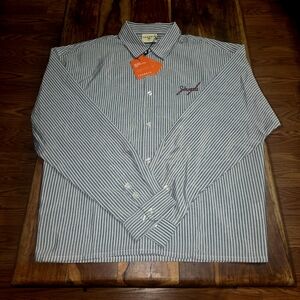 YoungLA  Men's Grey and White Striped Button Down Shirt